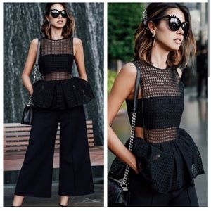 Self-portrait black eyelet lace peplum jumpsuit - 8